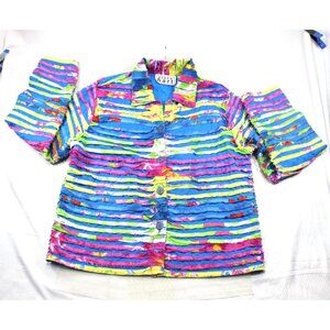 VTG Keren Hart Women's Blazer Jacket Strip Quilted Patchwork Floral Button-Up Ja